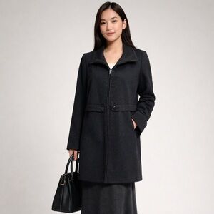 🌻Kristen Blake Black Wool Blend Walking Coat Button Front Overcoat Size 12